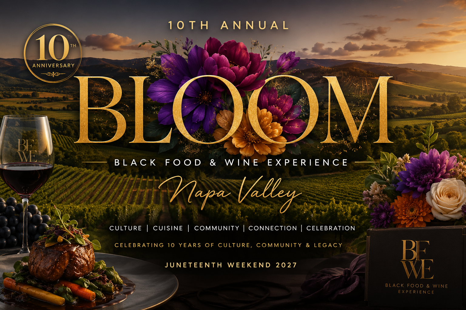 BLOOM — 10th Annual Black Food & Wine Experience, Napa Valley June 16–20, 2027